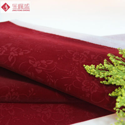 Printed Spunlace Velvet Flock Fabric Dark Red With Flower Pattern