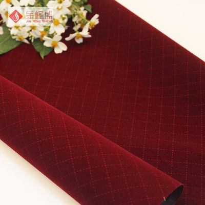 Home-textile Sofa Embossed Velvet Fabric , Red Flocked Velvet Fabric
